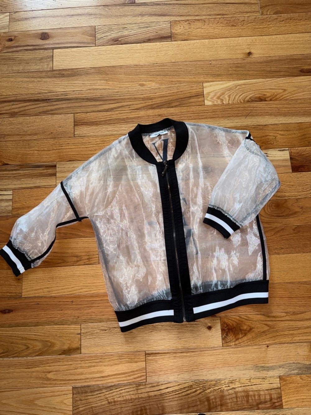 Sheer Bomber Jacket with Black Trim